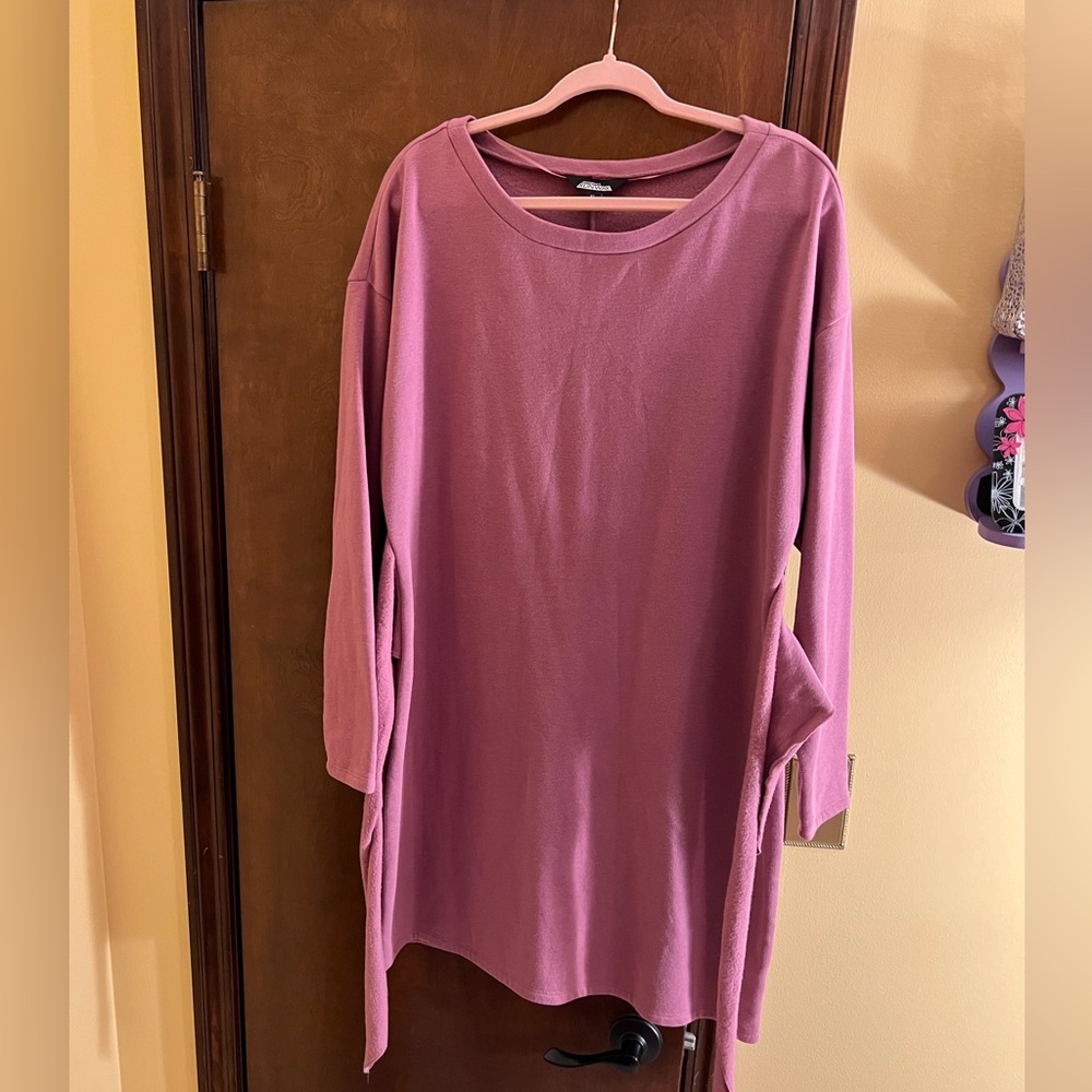 Project Runway knot waist sweatshirt dress, mauve purple color, size XL
